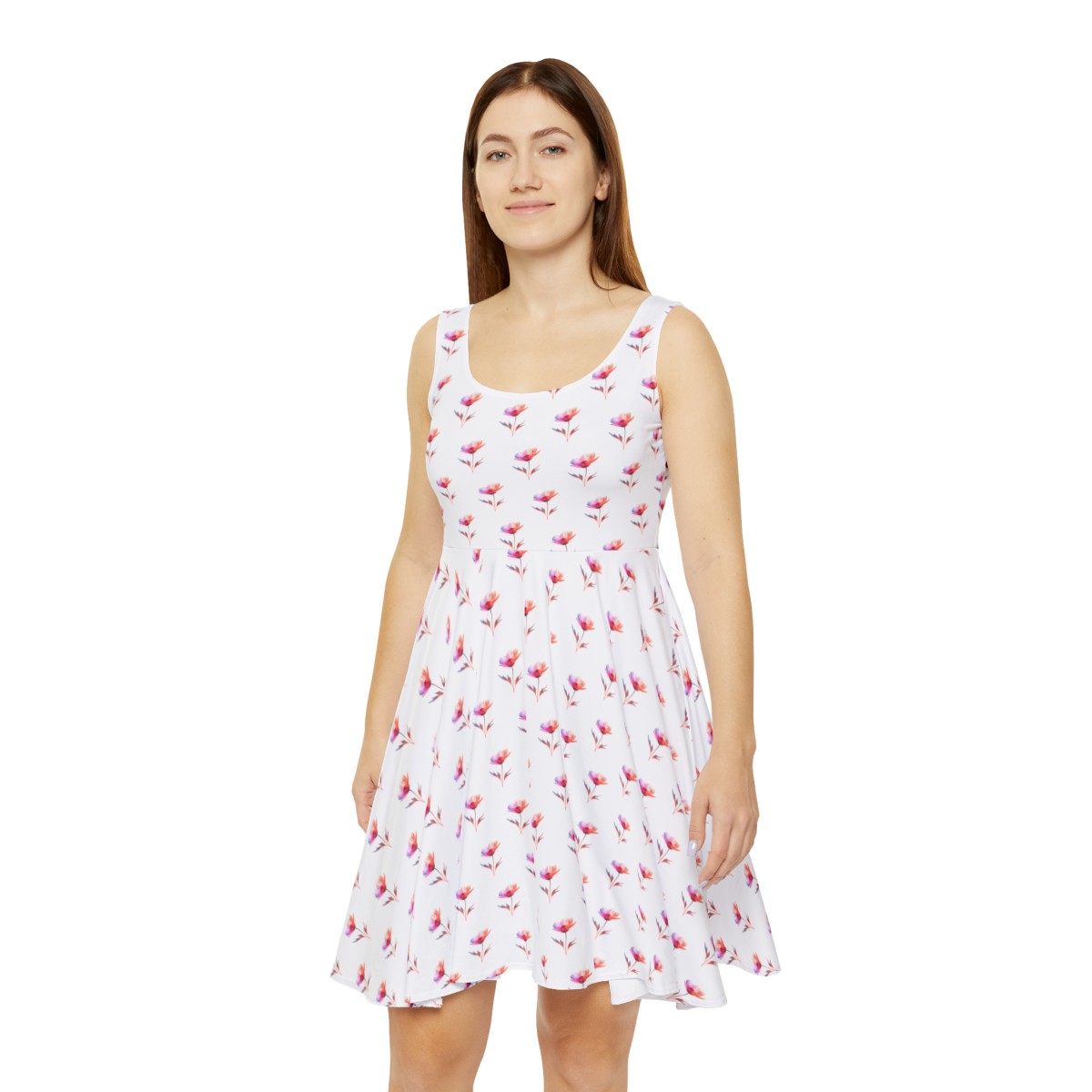 Blooming Whirl: Watercolor Floral Skater Dress - Image 2