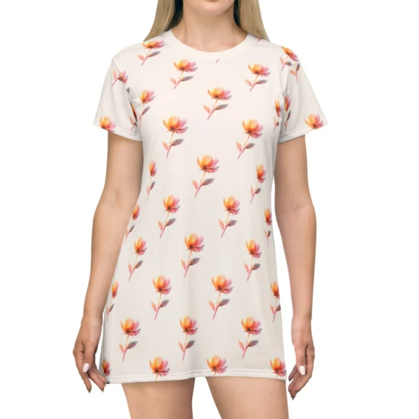 Blooming Rose: Watercolor T-Shirt Dress