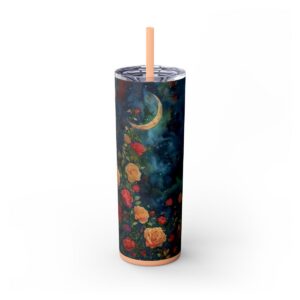 Dreamy Moonlit Roses ~ Skinny Tumbler with Straw, 20oz